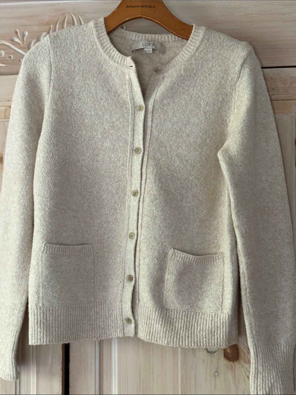 LOFT Cream Pocket Button-Front Cardigan